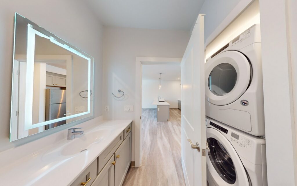 washer dryer in modern bathroom